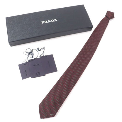 Prada 2020 Ucr77 100% Silk Tie With All Over Pattern Logo Bordeaux Black With