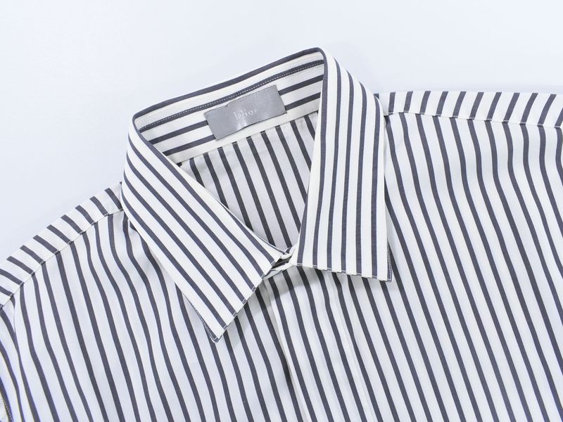 Authentic Dior Striped Shirt Long Sleeve Top 37 White Gray Men's Clothing Used