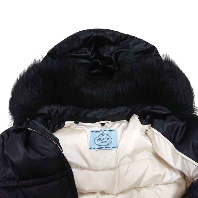 Prada Down Jacket With Wool Fur Hood 46 L Size
