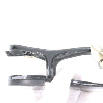 Chanel Coco Mark Camellia Patent Leather Sandals Women's 35C Black And Ivory
