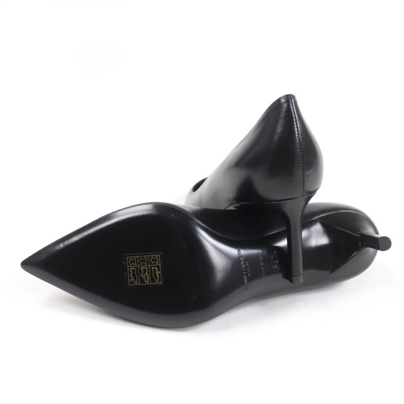 Saint Laurent Paris 480093 Pointed Toe Leather Pumps Black 36.5 Made In Italy