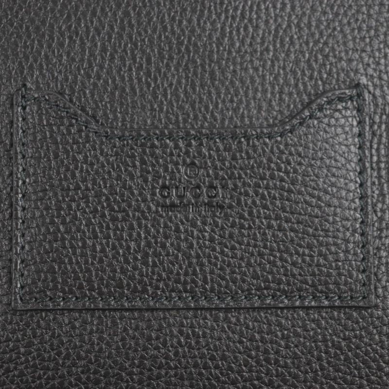 Gucci 816755 Web Stripe Leather Flap Business Case Clutch Bag Black Storage