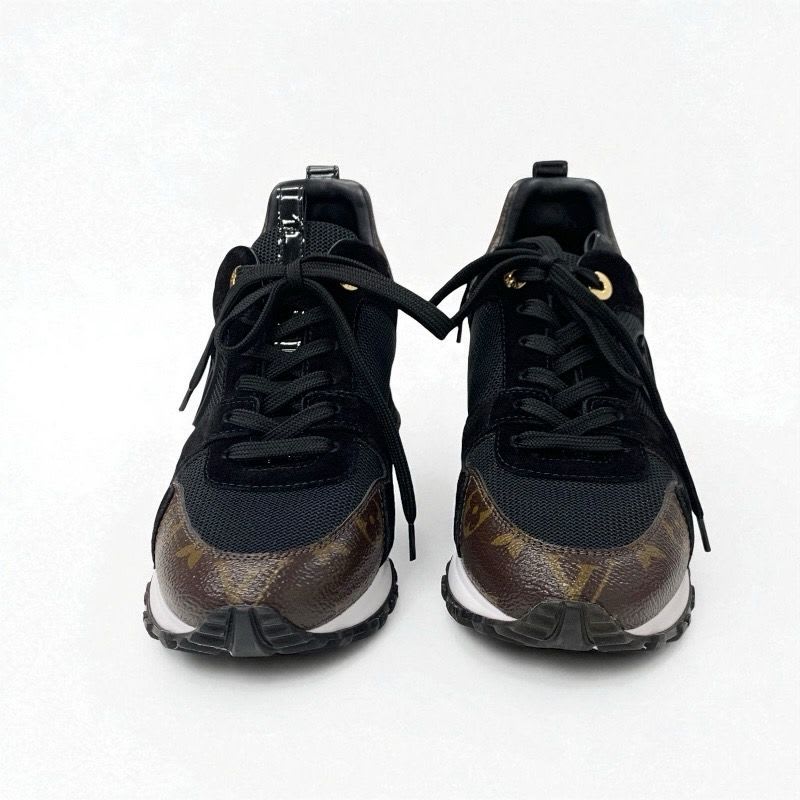 Louis Vuitton Run Away Line Monogram Sneakers Shoes Leather Patent Suede Black