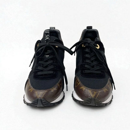 Louis Vuitton Run Away Line Monogram Sneakers Shoes Leather Patent Suede Black