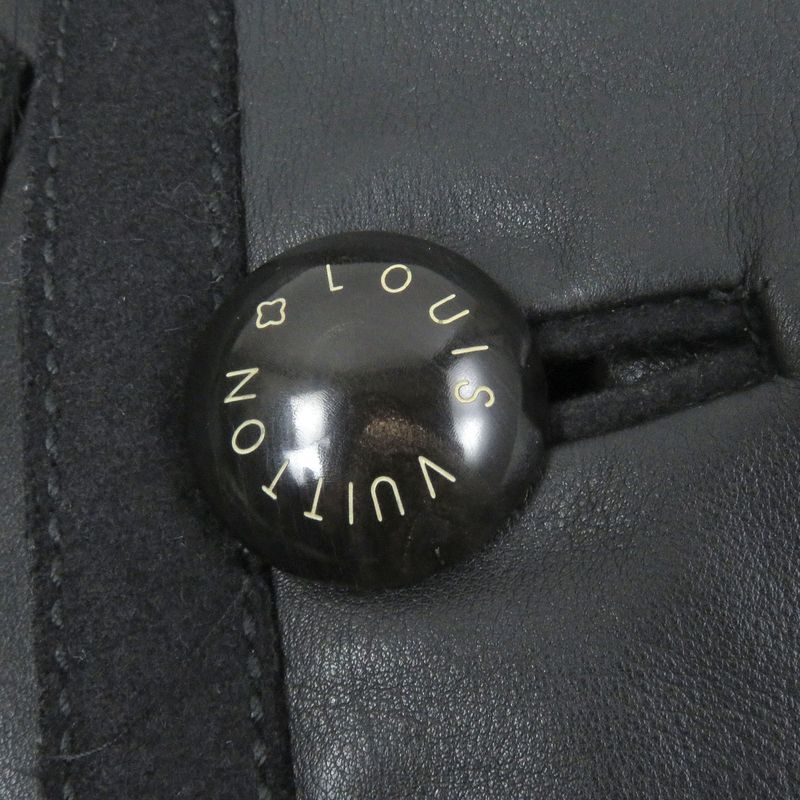 Louis Vuitton Double Breasted Leather Jacket Pea Coat Black 44 Made In France