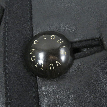 Louis Vuitton Double Breasted Leather Jacket Pea Coat Black 44 Made In France