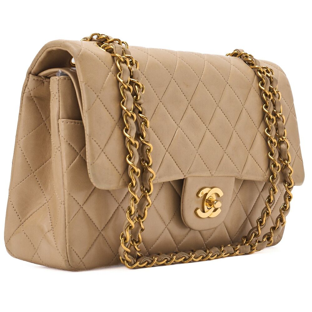 Chanel Chain Shoulder Bag Matelasse 25cm (984in) Double Flap Lambskin Beige