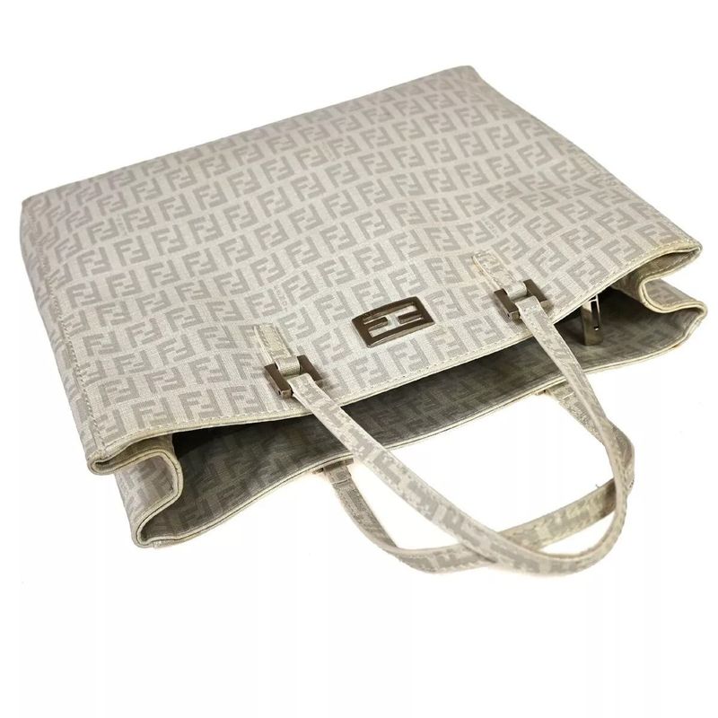 Fendi Bag Tote Handbag Zucchino Pattern White Gray 73ga948