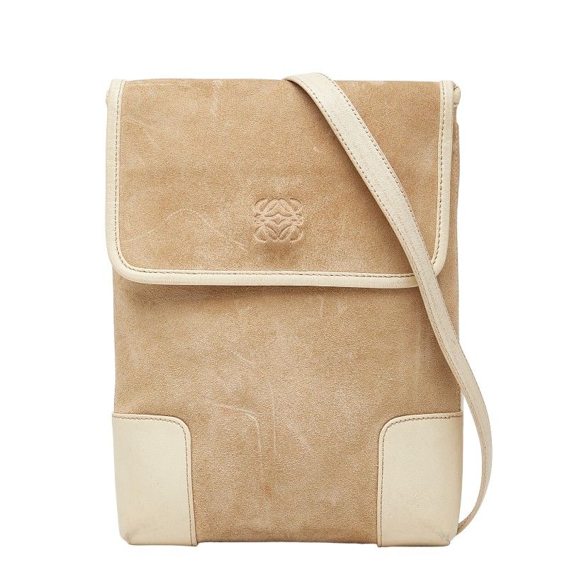 Loewe Anagram Crossbody Shoulder Bag Beige White Suede Leather Women's Loewe