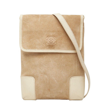 Loewe Anagram Crossbody Shoulder Bag Beige White Suede Leather Women's Loewe
