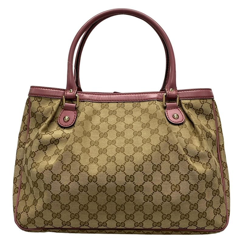 Gucci Tote Bag Sookie GG Pattern 296835 Beige Dark Brown And Pink Leather