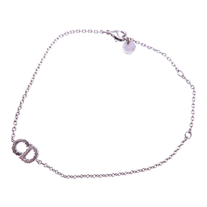Christian Dior Cles D-lune CD Logo Bracelet Metal Rhinestone Silver 0089