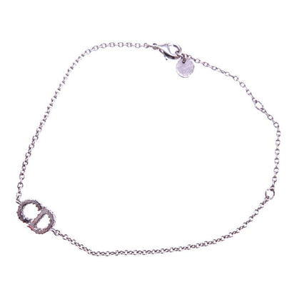 Christian Dior Cles D-lune CD Logo Bracelet Metal Rhinestone Silver 0089