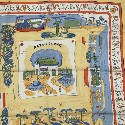 Hermes Carre 90 RE TOUR A LA Terre Homeward Bound Yellow 100% Silk Scarf