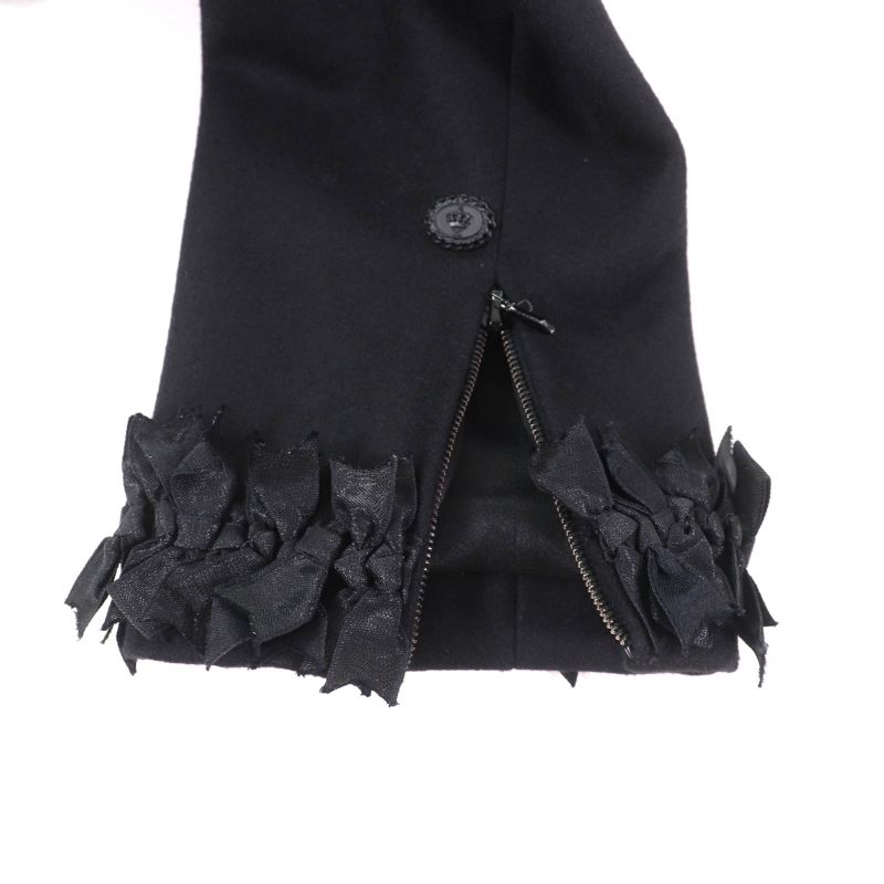 CHANEL 08A P33334 Wool Cashmere Mix Ribbon Embellished Zip Up Coat With Coco