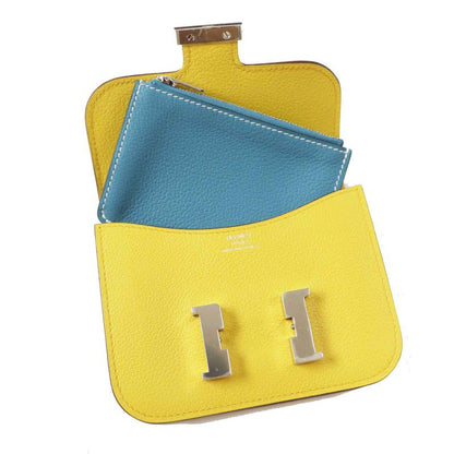 Hermes Constance Slim Verso Silver Hardware Evercolor Coin Case Sun New Blue