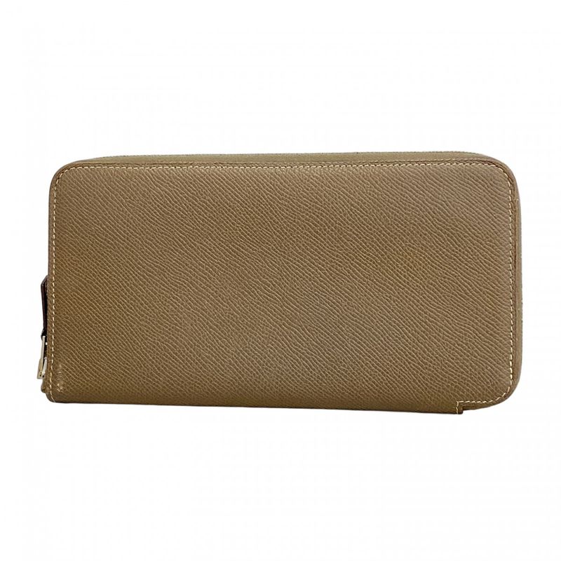 Hermes Long Wallet Azap Lock Silkine Vaux Epson Etoupe Silver Hardware Engraved