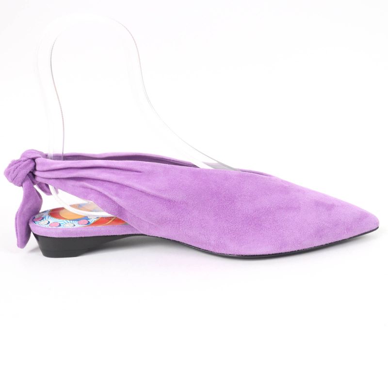 Hermes Eva Suede Leather Ribbon Ballet Shoes Flat Pumps Purple 37 With Box And
