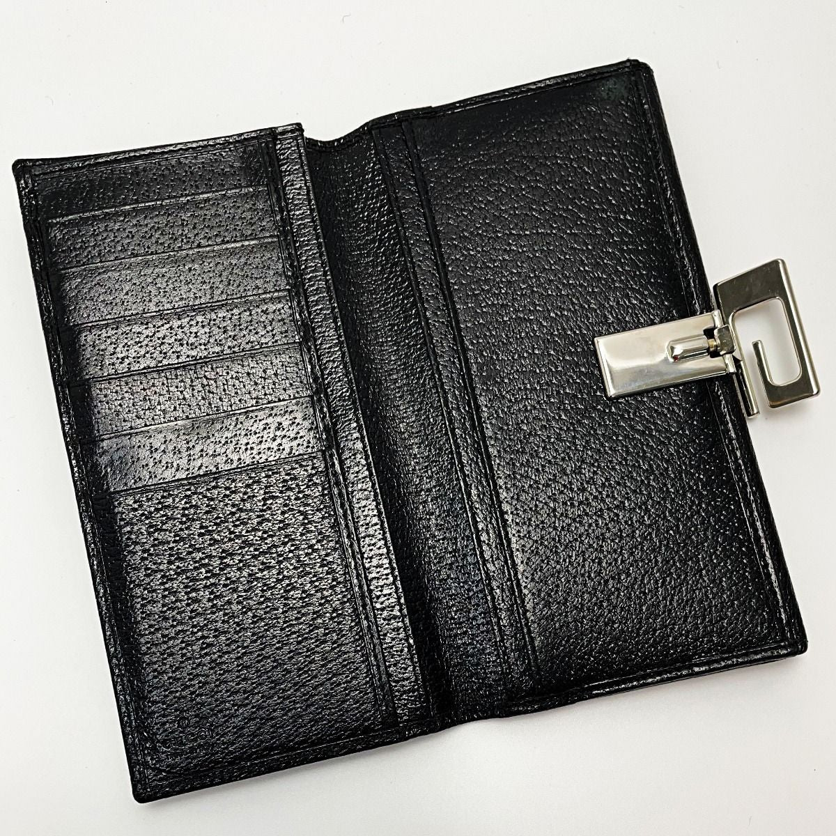 Gucci Bifold Long Wallet 035 1408 2097 Black Pigskin Leather Ladies Silver