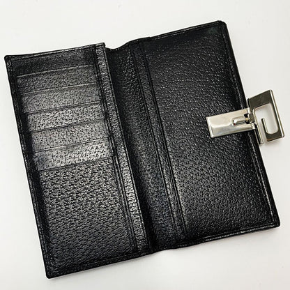 Gucci Bifold Long Wallet 035 1408 2097 Black Pigskin Leather Ladies Silver