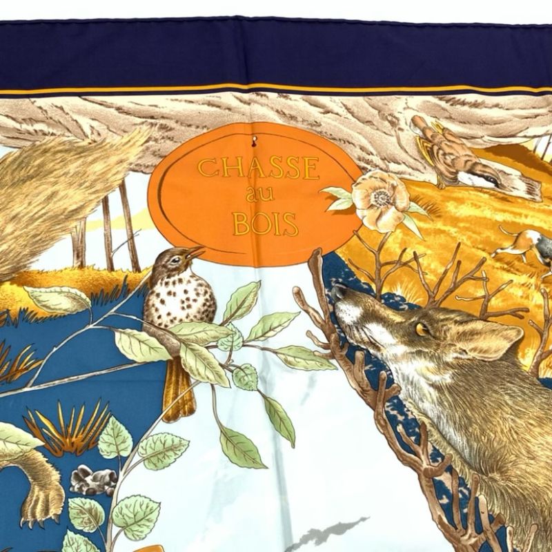 Hermes Carre 90 Chasse Au BOIS Hunting In The Woods Silk Scarf