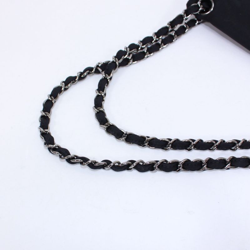 Chanel Chain Shoulder Bag Nylon Black And White Shoulder Bag Silver