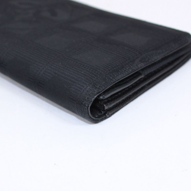 Chanel New Travel Line Leather X Nylon Black Wallet Black A15788