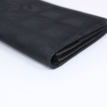 Chanel New Travel Line Leather X Nylon Black Wallet Black A15788