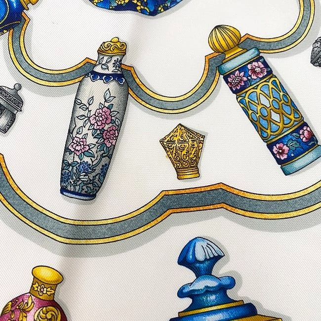 Hermes Scarf Carr 90 Pink White Perfume Bottle Cleaned