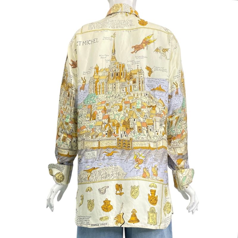 Hermes Shirt Long Sleeves Silk Mont Sainct Michel Mont Saint Michel Multicolor