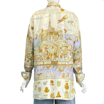 Hermes Shirt Long Sleeves Silk Mont Sainct Michel Mont Saint Michel Multicolor