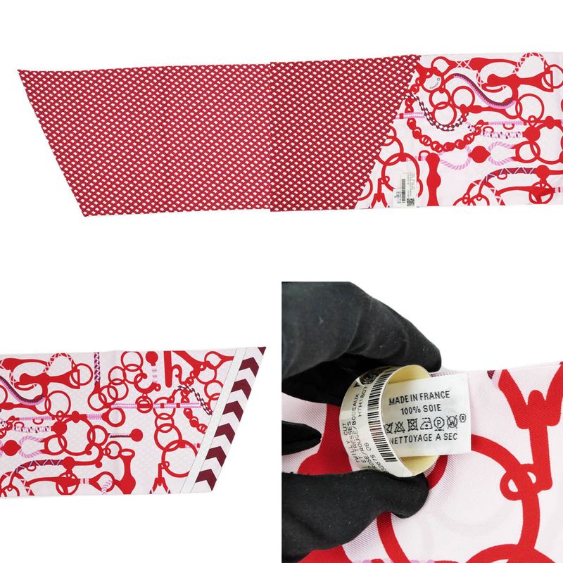 Hermes Maxi Twill Cut MORS ET Tresses Pink Red Silk Scarf