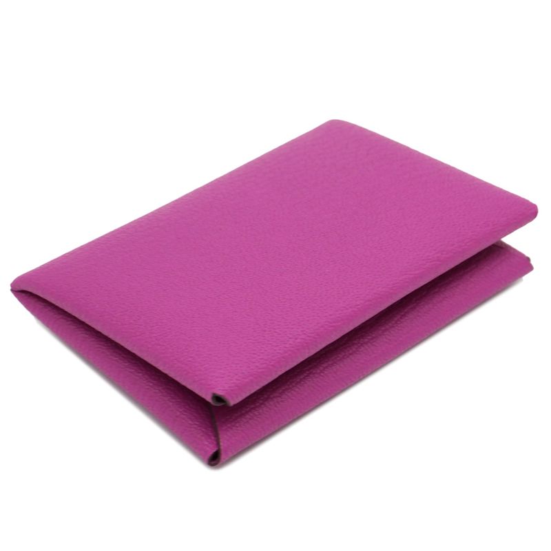 Hermes Calvi Cade Case Rose Purple Chevre W Engraved Leather Accessory