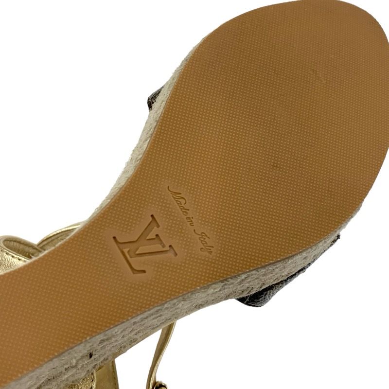 Louis Vuitton Starboard Line Monogram Sandals Shoes Leather Gold Brown Wedge