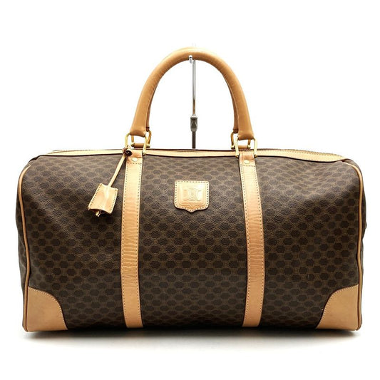 Celine M14 Boston Bag Macadam PVC Leather Brown Ladies Men