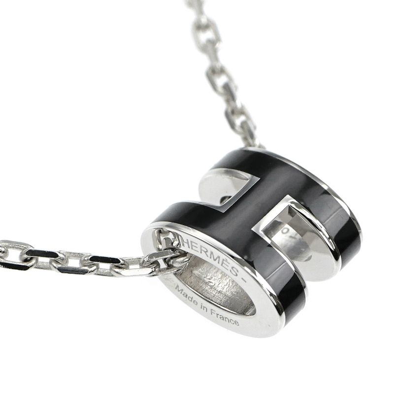 Hermes Necklace Pop Ash Mini Pendant H Black Silver-color- Accessories-