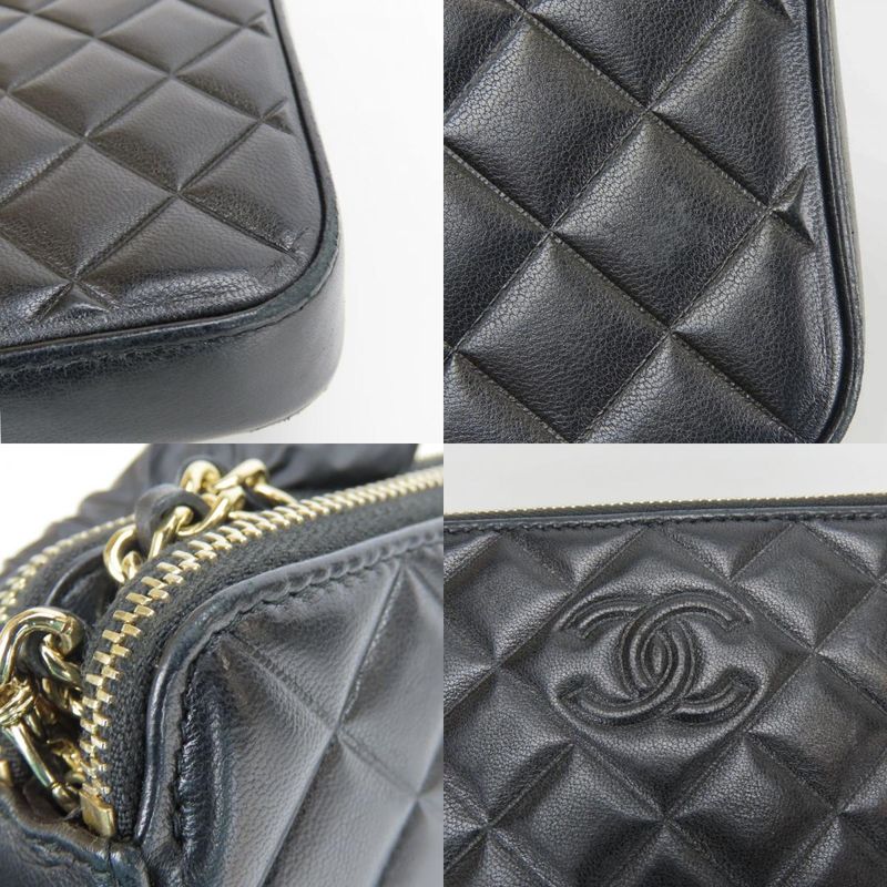 Chanel Shoulder Bag Chain Wallet Lamb Skin Black Gold Hardware Pochette