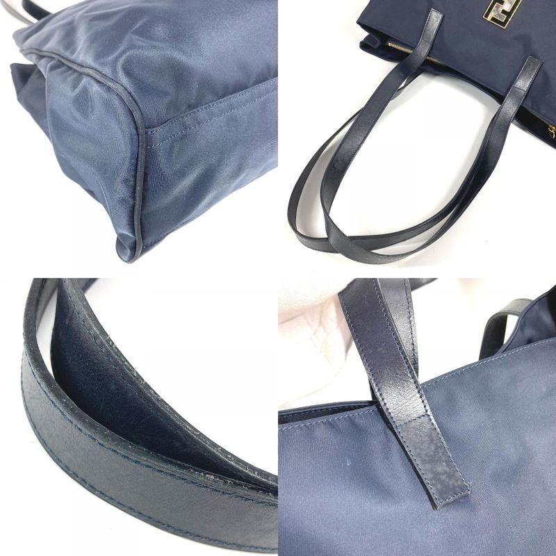 Fendi Shoulder Bag FF Logo Extra Large Nylon Navy