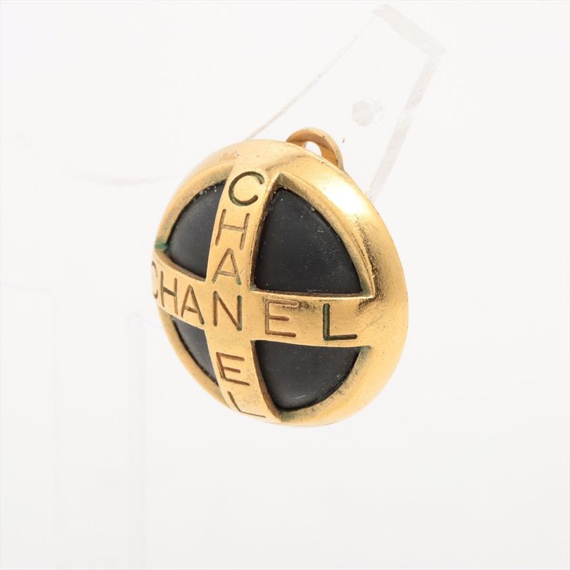 Chanel Logo Earring (one Side Only) 94A GP Gold And Black Made In France