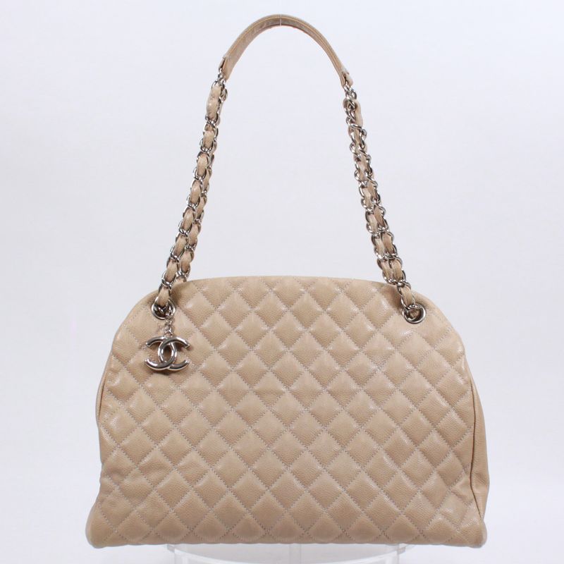 Chanel Matelasse Beau Ring Bag Caviar Skin Beige Shoulder Bag Silver