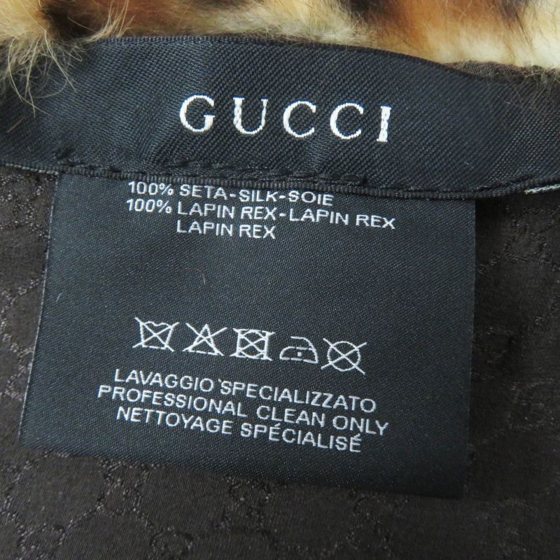 Gucci 322989 Lapin Fur Leopard Pattern Lining 100% Silk GG Pattern Shawl /
