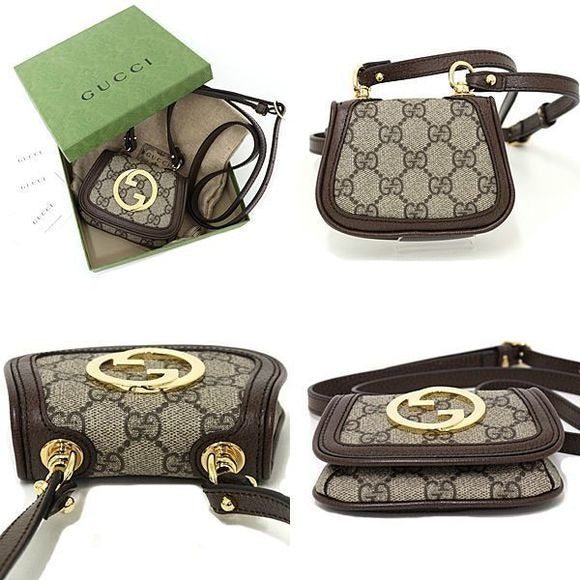 Gucci Blondie Card Case Wallet GG Supreme Canvas Shoulder Bag 698635 Beige/ebony