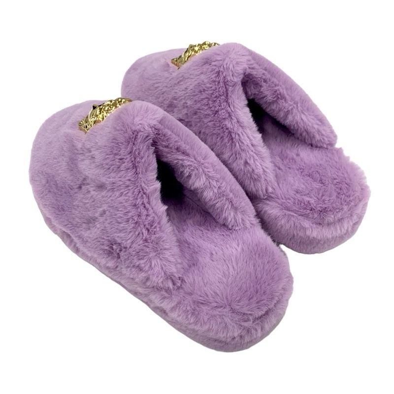 Versace Flat Shoes Fur Light Purple Gold Unused Mule Slippers