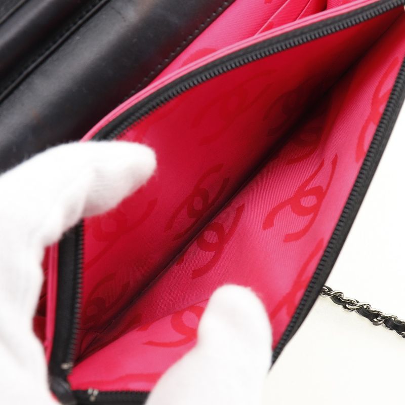 Chanel Chain Wallet Cambon Line A46646 Calf And Enamel Black Ladies Long Wallet