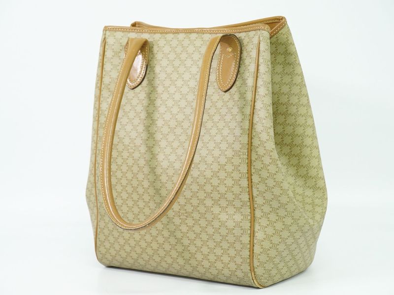 Authentic Celine Macadam Shoulder Bag Tote Bag PVC Beige Macadam Bag Pre-owned