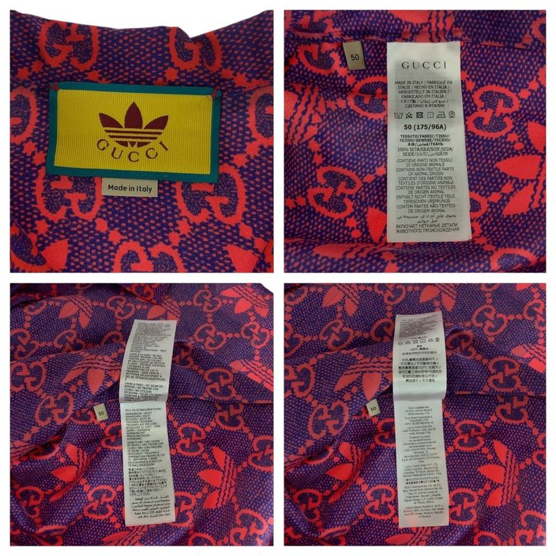 Gucci Adidas Collaboration Size 50 Red Purple Silk 691522 Short Sleeve Shirt