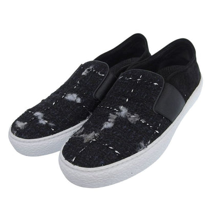 CHANEL G31713 Coco Mark Suede Leather Use Tweed Switch Slip-on Black 38 Made
