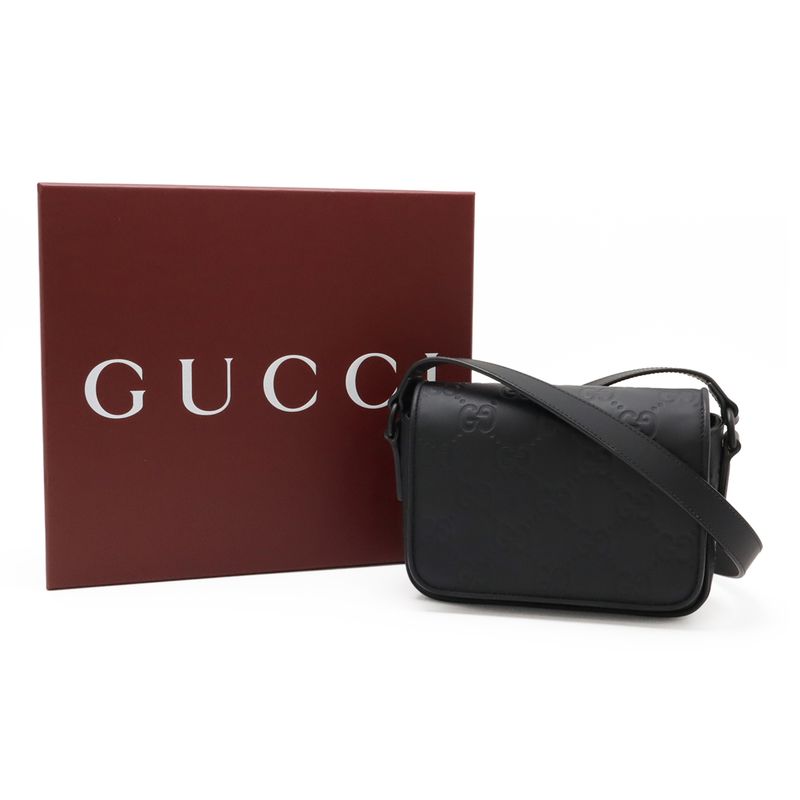 Gucci GG Rubber Effect Super Mini Bag Shoulder Bag Crossbody Black 794062