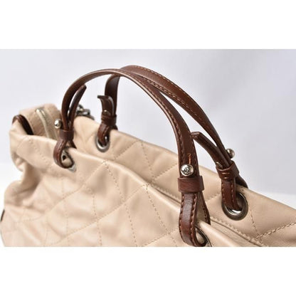 Chanel Tote Shoulder Bag 2-way Coco Mark Beige Brown