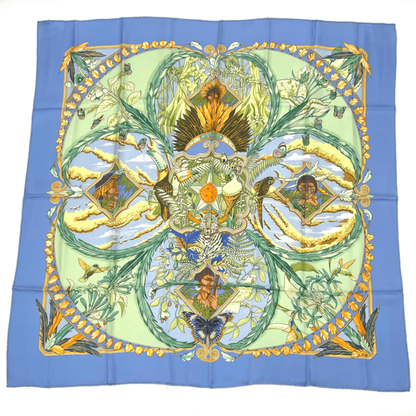 Hermes Scarf Carre 90 Amazonia 100% Silk Blue